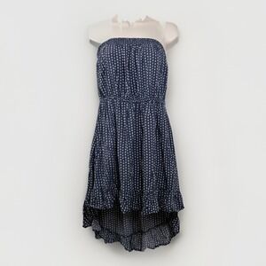 Cotton On Sarah Strapless Dress Blue Microfloral High Low Mini SZ M Twee Cottage